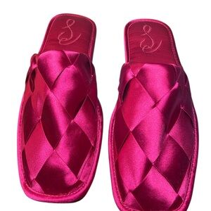 Sam Edelman Deep Pink Satin Braided Mules Slippers New